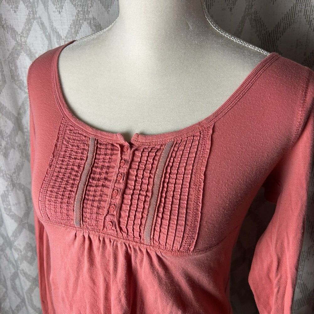 Y2K 2000s Old Navy Baby Doll Long Sleeve Top Coral Pink Medium Women's Blouse - Picture 2 of 8